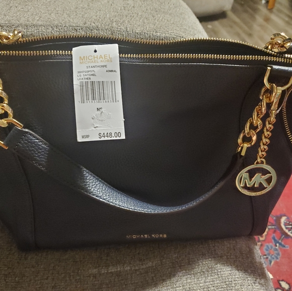 Michael kors large satchel purse navy blue nwt